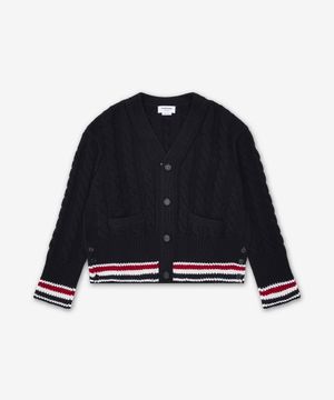 메리노 베이비 케이블 스티치 RWB 스트라이프 가디건 - 블랙 / MKC622AY1005001