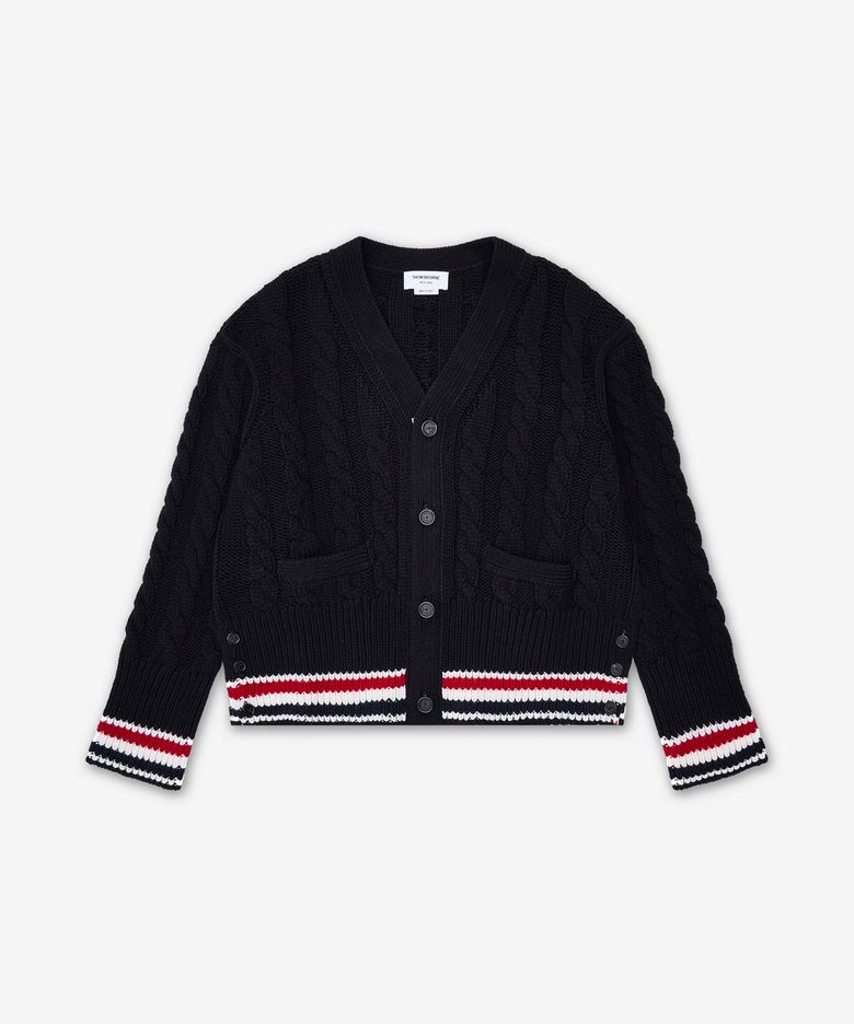 메리노 베이비 케이블 스티치 RWB 스트라이프 가디건 - 블랙 / MKC622AY1005001