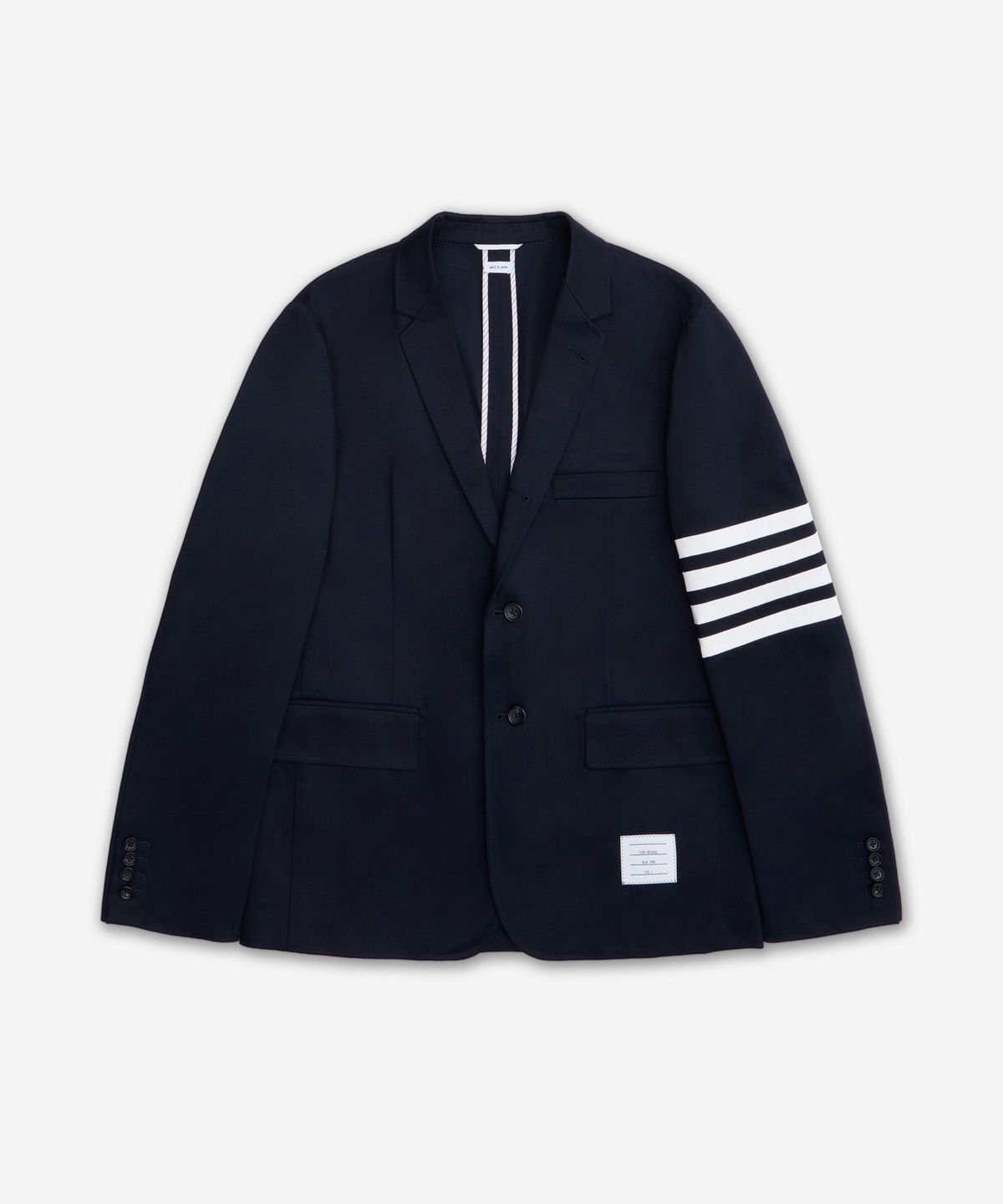 톰 브라운(THOM BROWNE) 코튼 트윌 4-바 언컨스트럭티드 클래식 스포츠 코트 재킷 - 네이비 / MJU490A03788415
