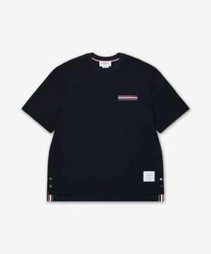 텍스처드 코튼 리넨 RWB 자수 반소매 폴로 셔츠 - 네이비 / MJS298EJ0251415