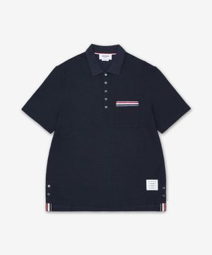 텍스처드 코튼 리넨 RWB 자수 반소매 폴로 셔츠 - 네이비 / MJP244EJ0251415
