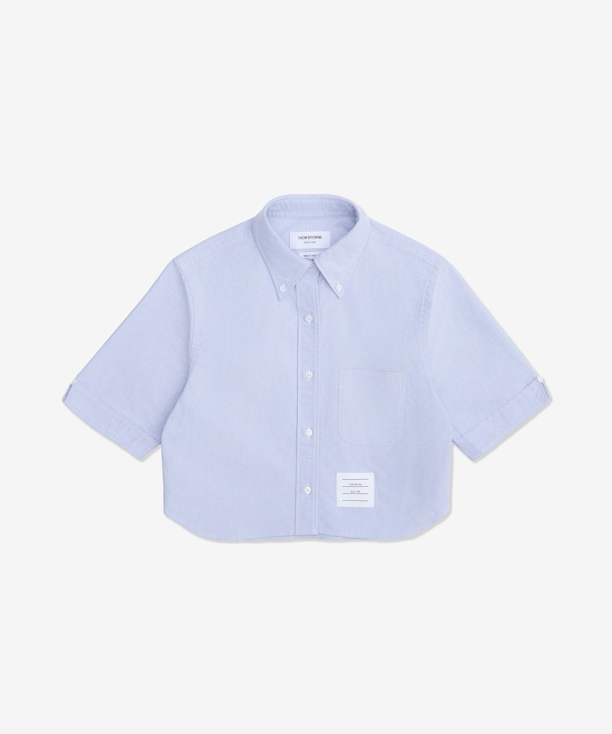 톰 브라운(THOM BROWNE) 옥스포드 크롭 숏 슬리브 셔츠 - 라이트 블루 / FLL205AF0313480