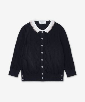 메리노 울 보블 스티치 레이스 트림 가디건 - 네이비 / FKC697BY1051415