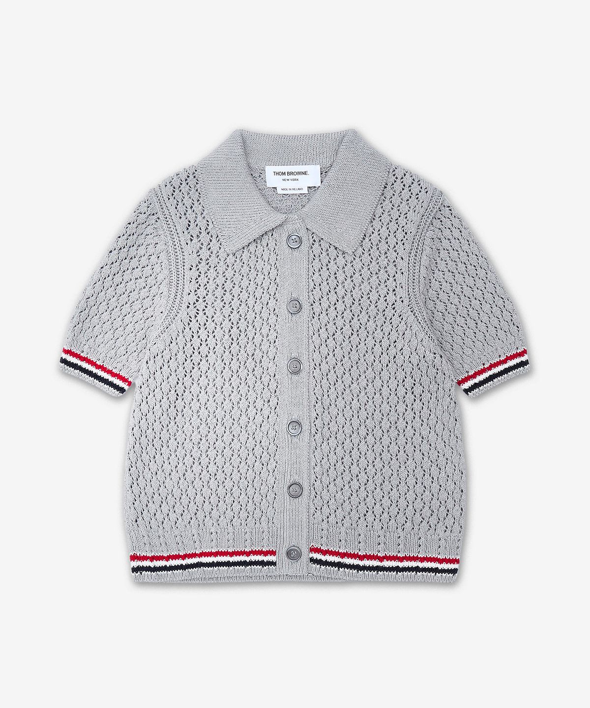 톰 브라운(THOM BROWNE) 헥터 포인텔레 숏 슬리브 가디건 - 라이트 그레이 / FKC694AY3062065