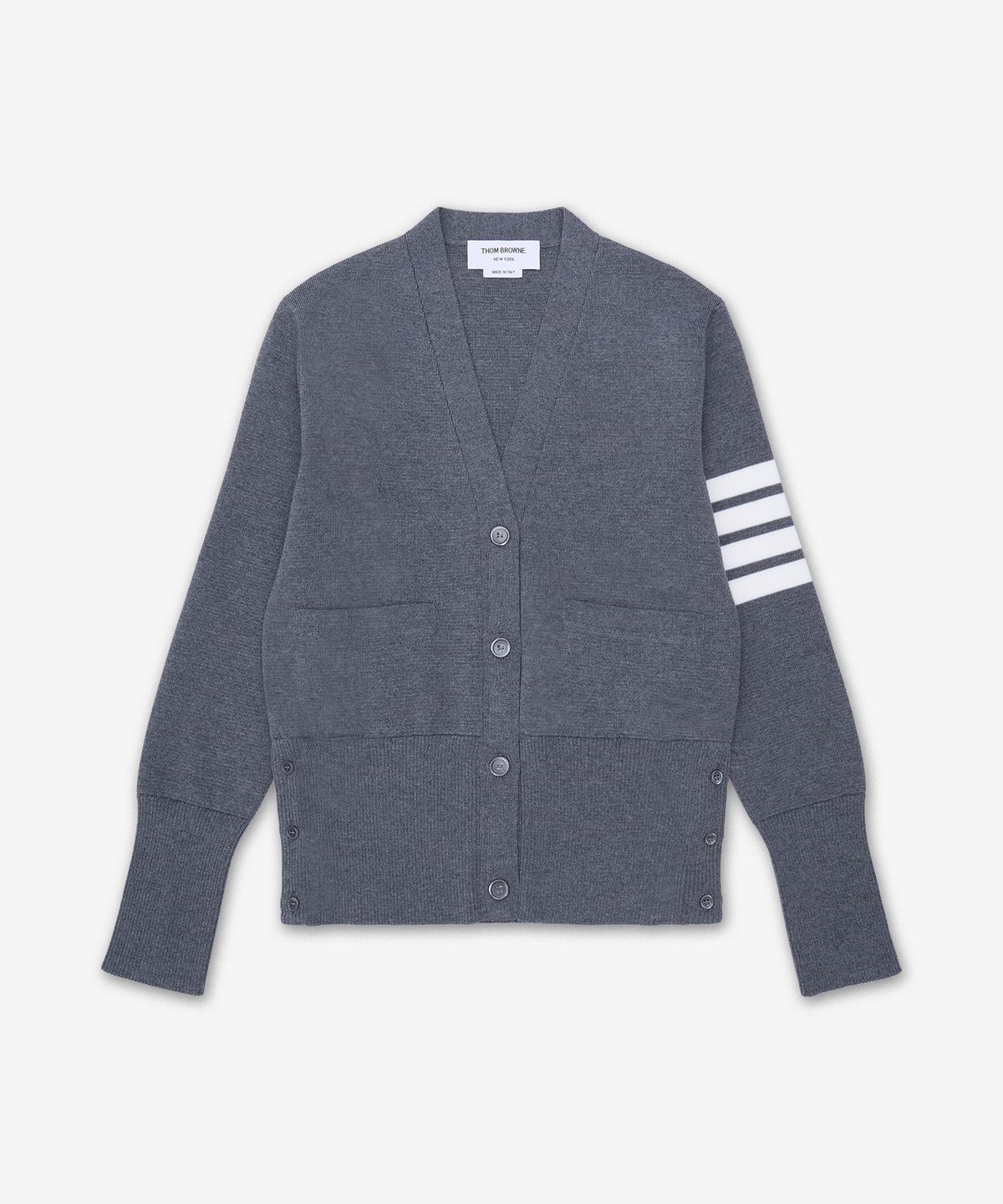 톰 브라운(THOM BROWNE) 울 4-바 브이넥 가디건 - 미드 그레이 / FKC207A00014035