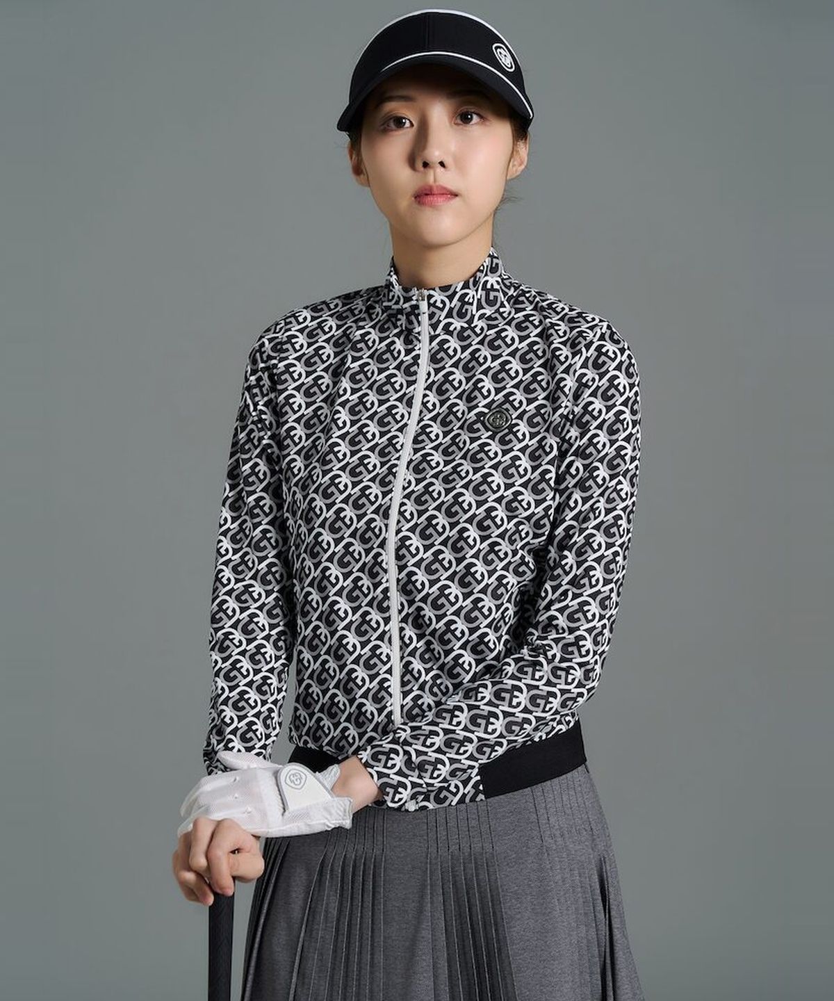 빈폴골프(BEANPOLE GOLF) [B_under] 여성 패턴 풀집업 긴소매 티셔츠  블랙