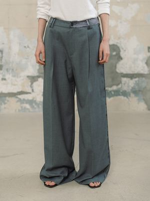 라인 배색 와이드 팬츠_그레이