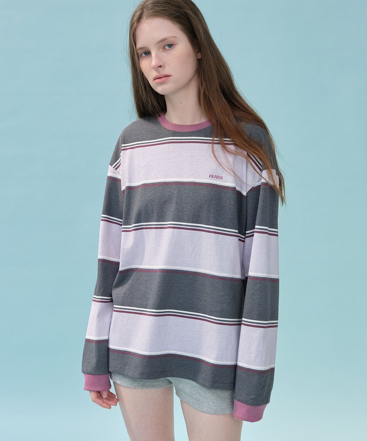 프리버07(FRIVER07) Vintage color block stripe t-shirt [FRSP06LT01]_Light purple