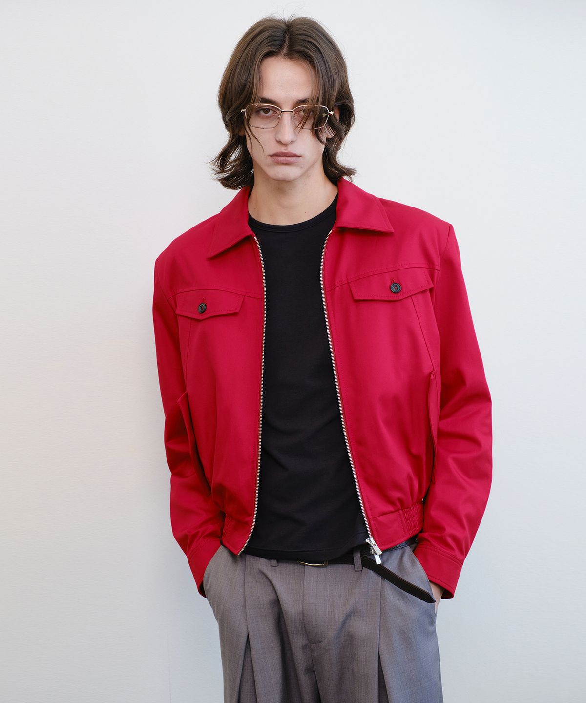베른(VERN) BANDED CROP COTTON BLOUSON (RED)