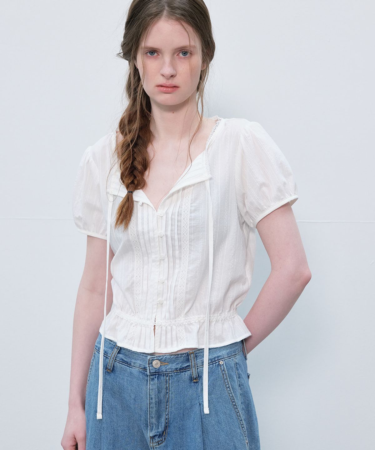 프리버07(FRIVER07) Lace pintuck shirring blouse [FRSP06BL14]_Ivory