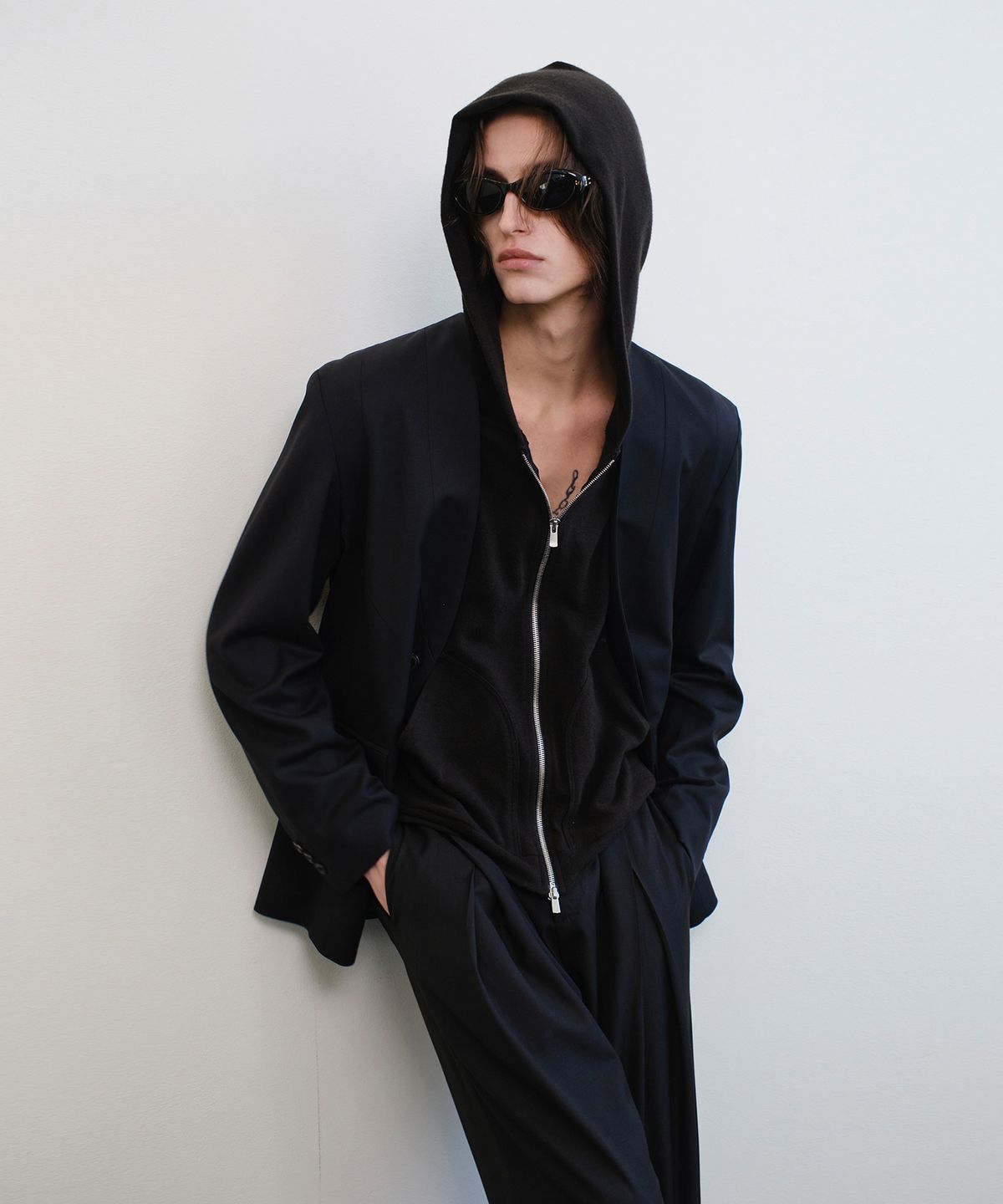 베른(VERN) VAGUE FLUID WOOL COLLARLESS BLAZER (BLACK)