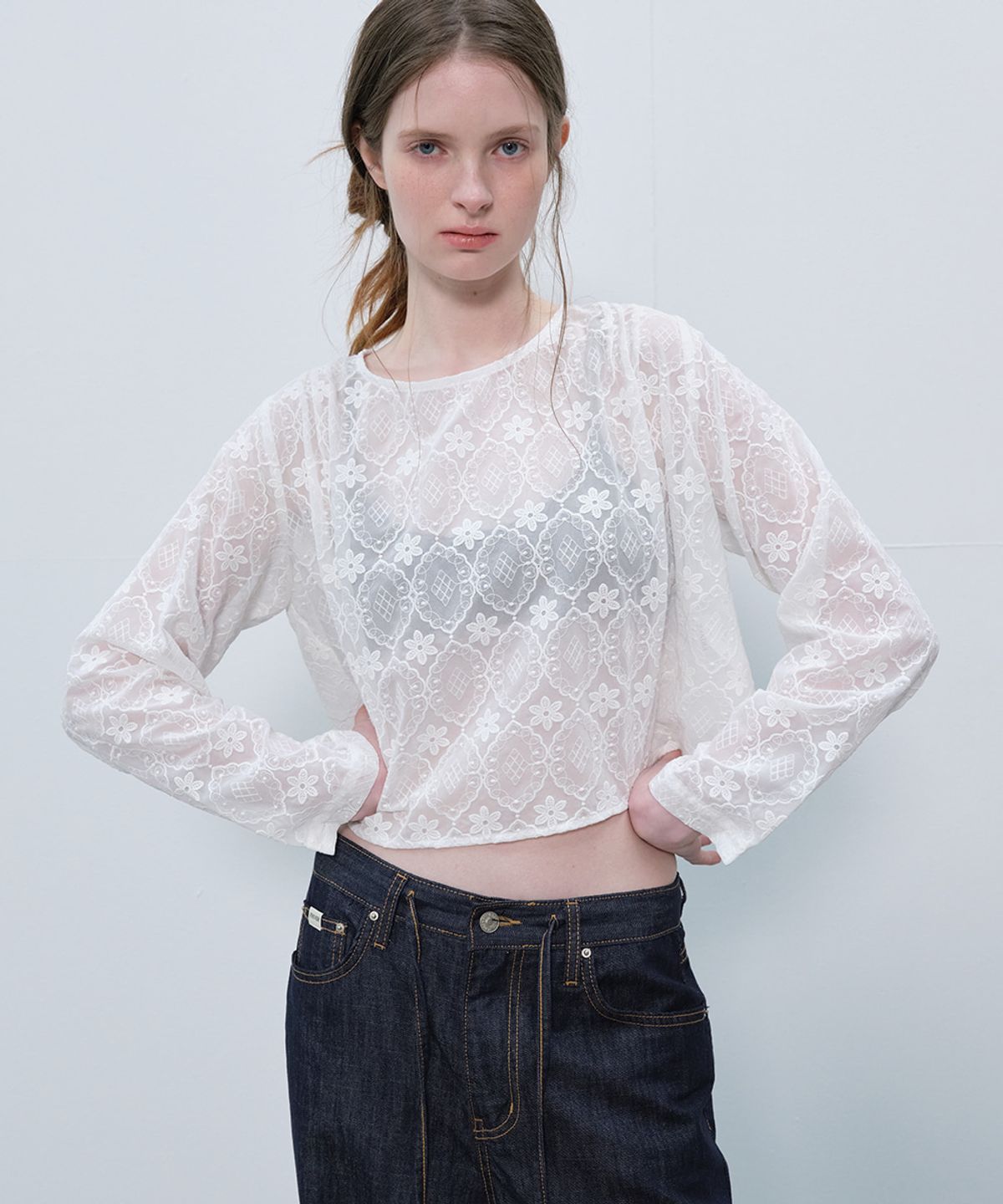 프리버07(FRIVER07) Flower see-through lace blouse [FRSP06BL11]_White