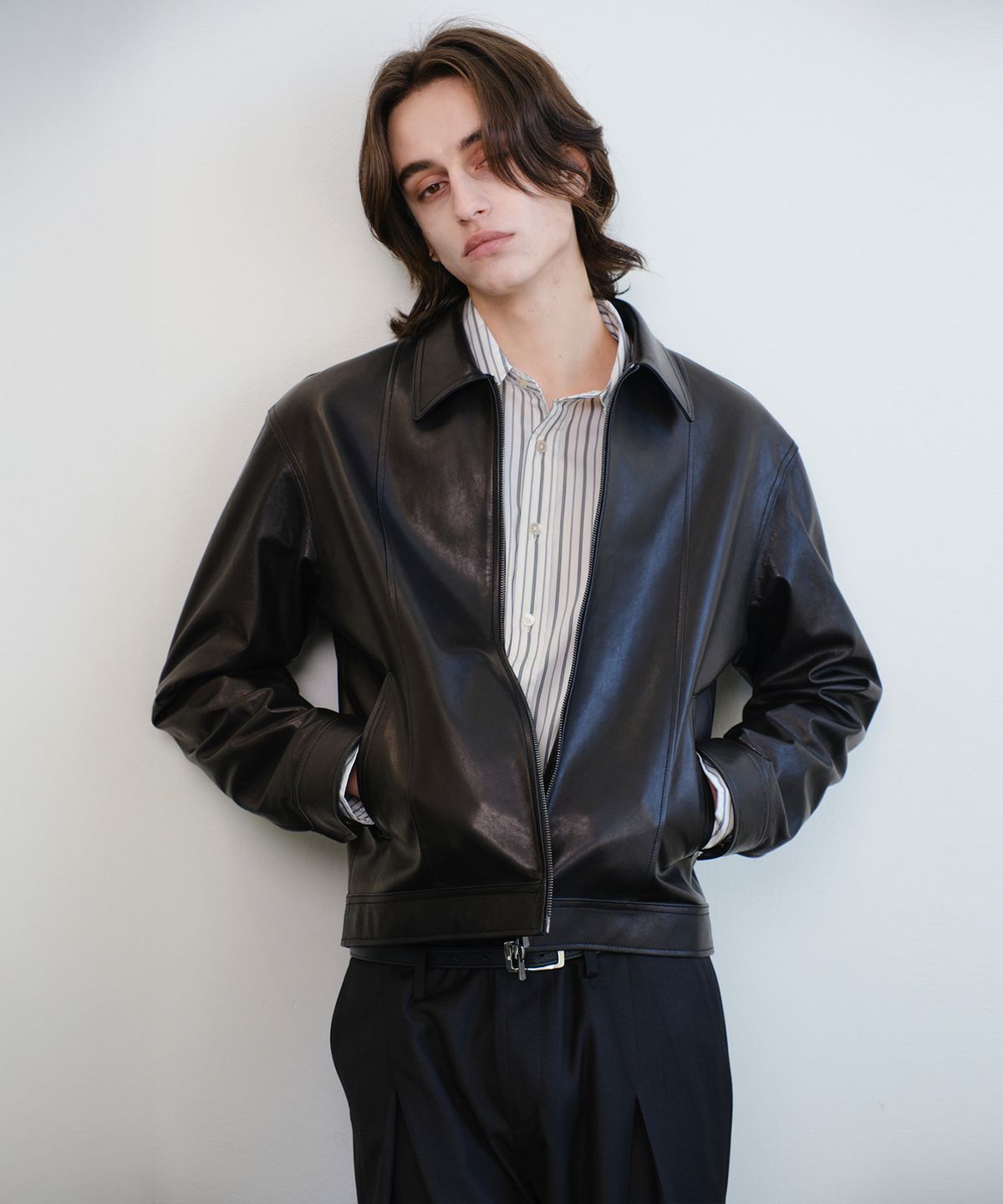 베른(VERN) CROSS ITALY LAMS LEATHER JACKET (BLACK)