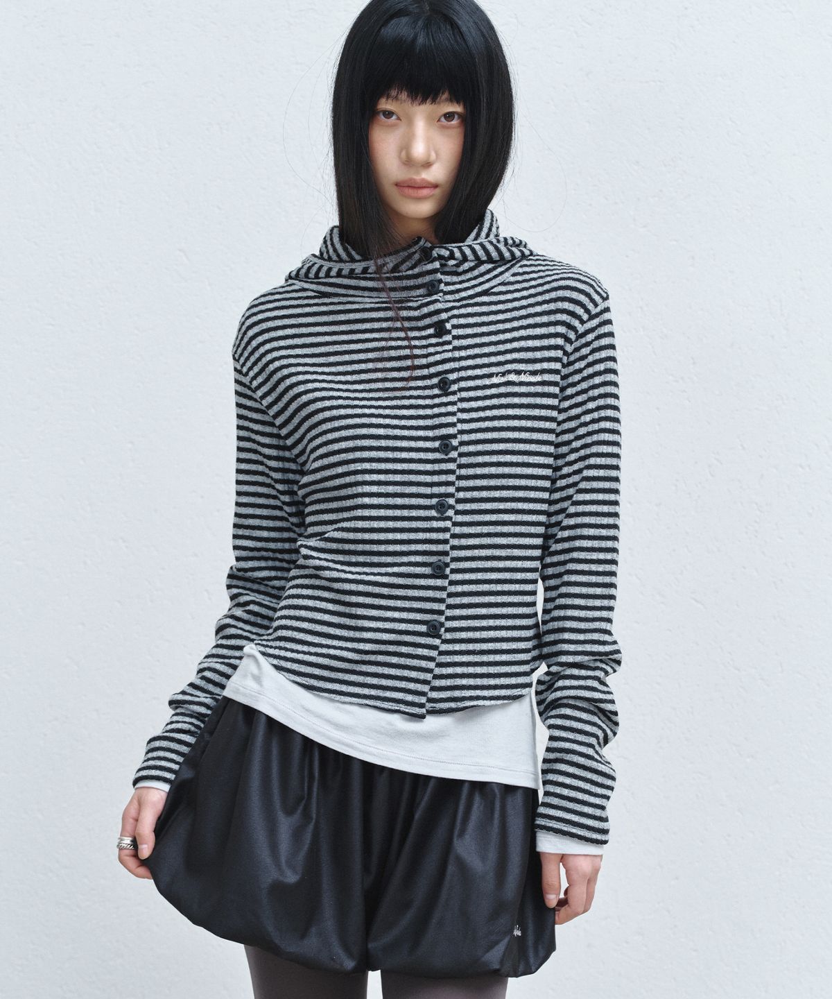 닉앤니콜(NICK&NICOLE) STRIPE HOOD TOP_GRAY