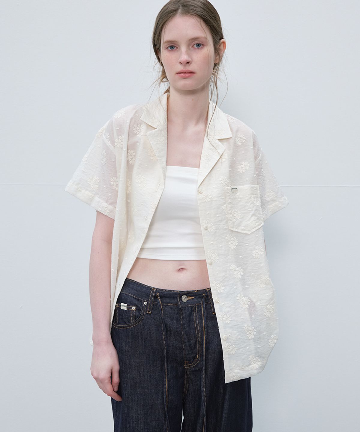 프리버07(FRIVER07) Vintage flower lace half shirt [FRSP06SH01]_Ivory