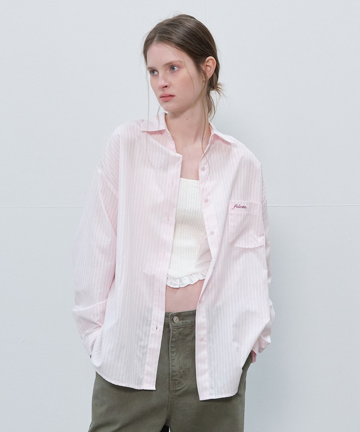 프리버07(FRIVER07) Stitch logo stripe pocket shirt [FRSP06SH02]_Pink