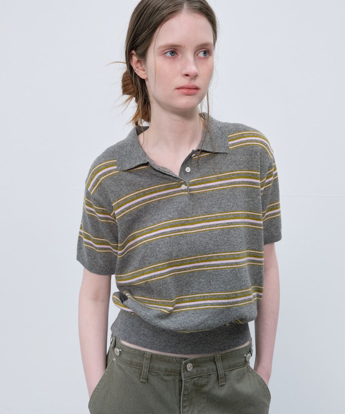 프리버07(FRIVER07) Multi stripe collar knit [FRSP06TN03]_Gray
