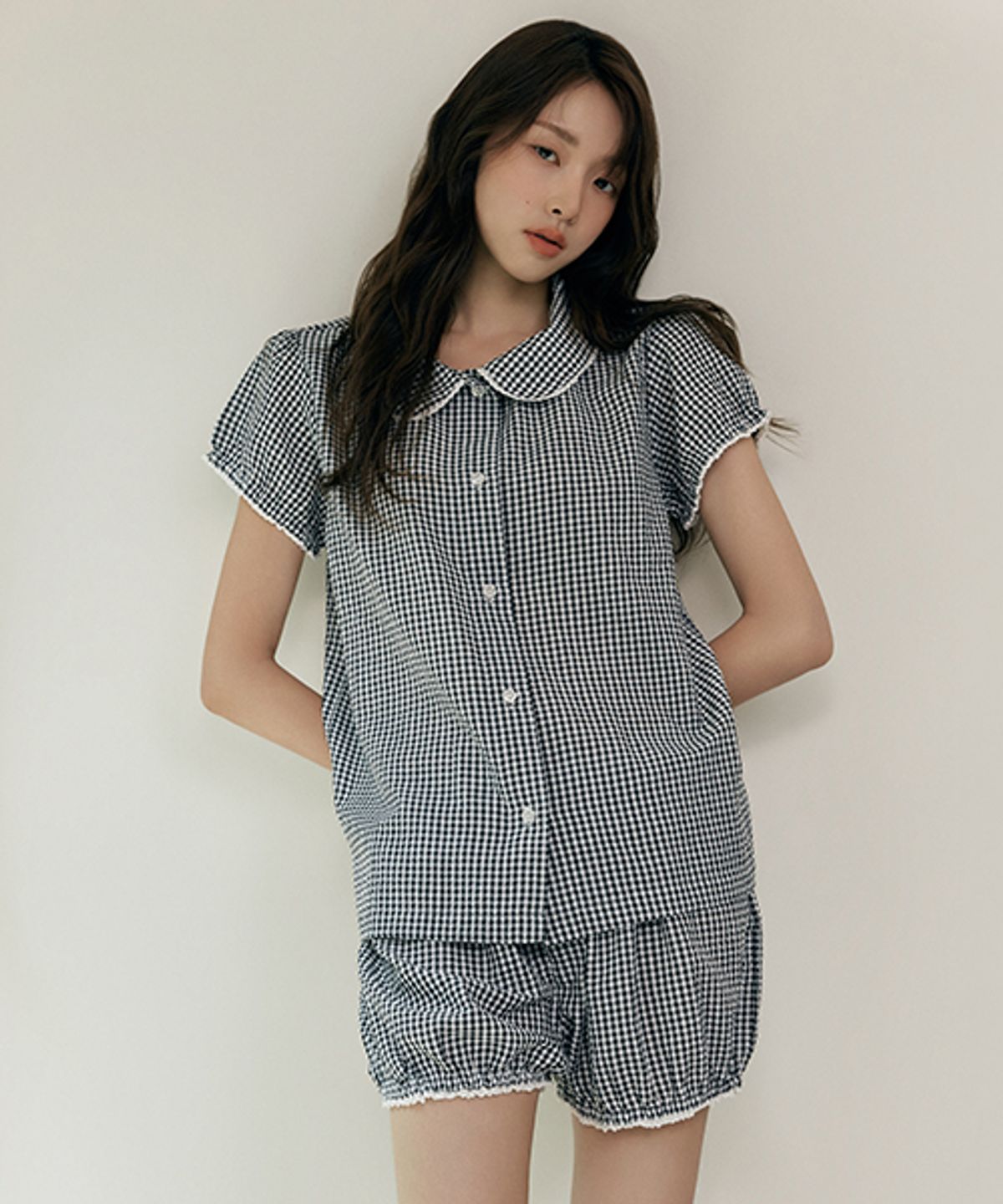 세이드(CEID) [w] 미니 깅엄 체크 반팔 파자마 셋업