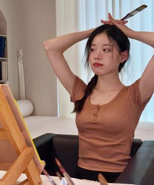 035A 앙티브 숏 슬리브 탑_브라운