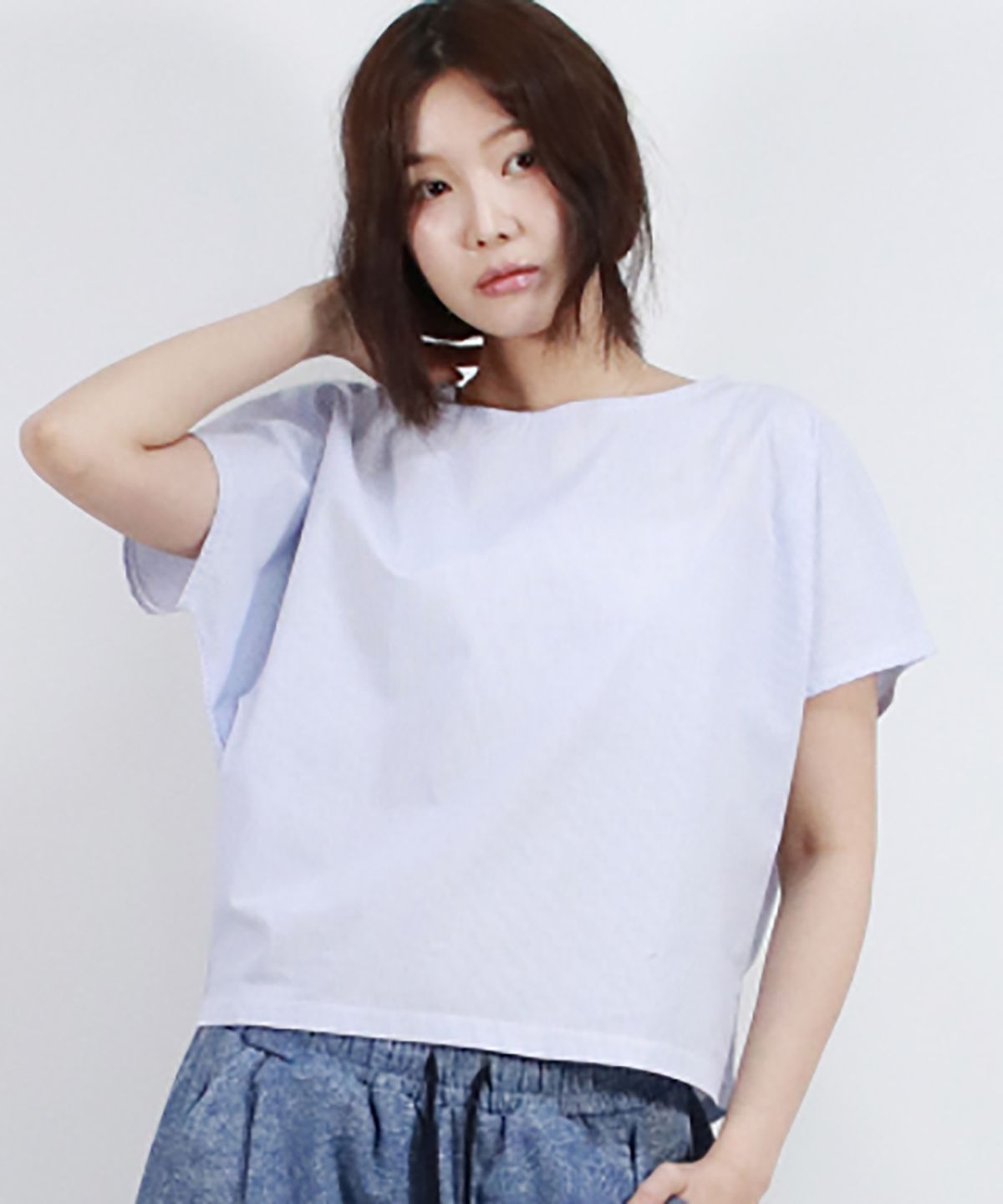 드마크(DEMARC) Stripe Mini French Short Sleeve Shirt Blue