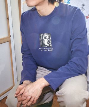 Kate Moss Portrait Long Sleeve T-Shirts - Navy