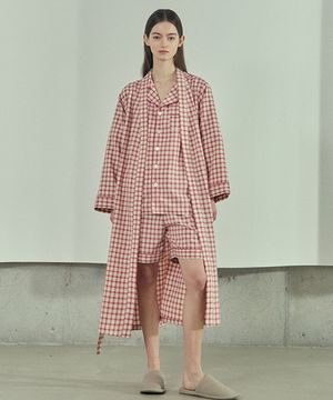 [w] 카로 라운지 체크 롱슬리브 로브