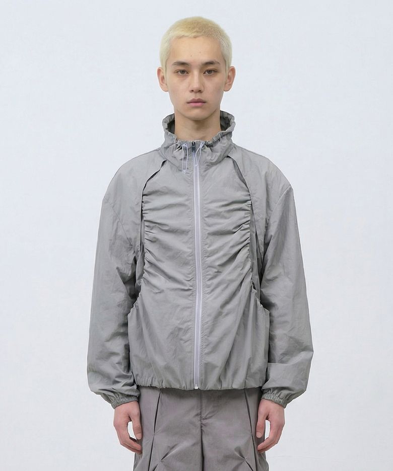 Layered Shirring Jacket Grey