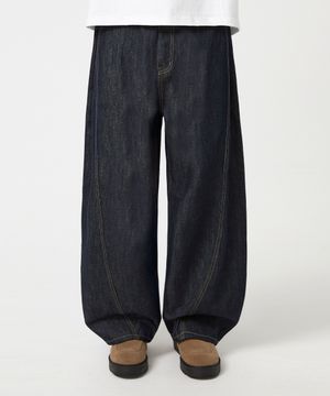 [기획] 커브드 와이드 절개 생지 데님 팬츠_인디고