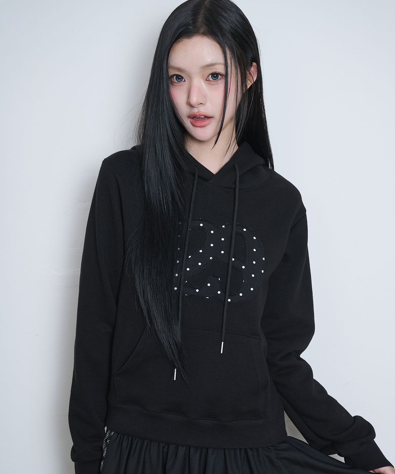 129 로고 패치 후드티 블랙