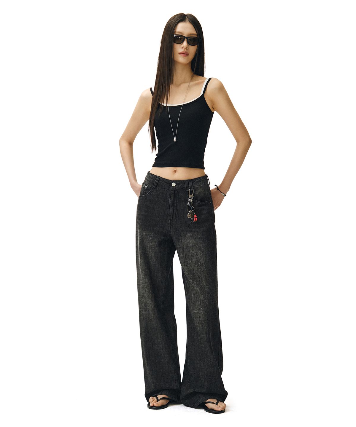 데케트 우먼(DECET WOMEN) [린넨라이크]Linen Like Wide Jeans DCWPT028BLACK