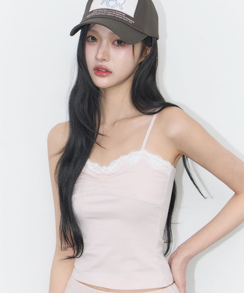 로즈 레이스 슬리브리스 핑크