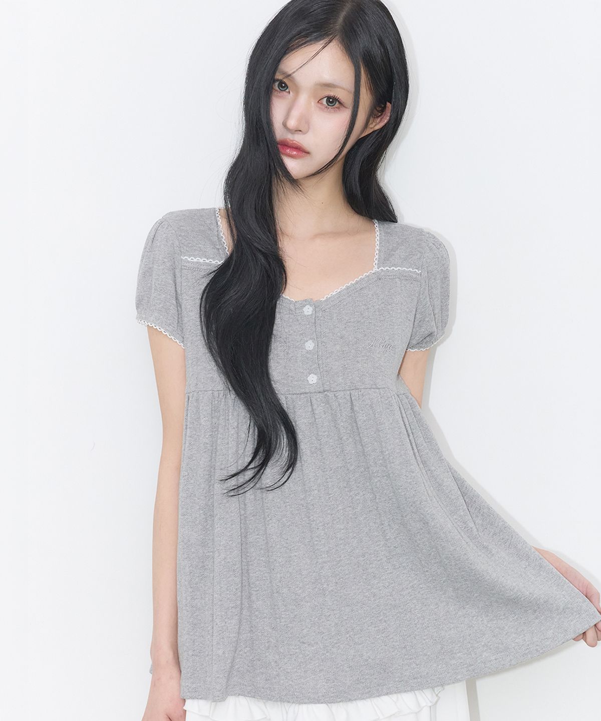 일리고(ILLIGO) 플레어 셔링 탑 멜란지