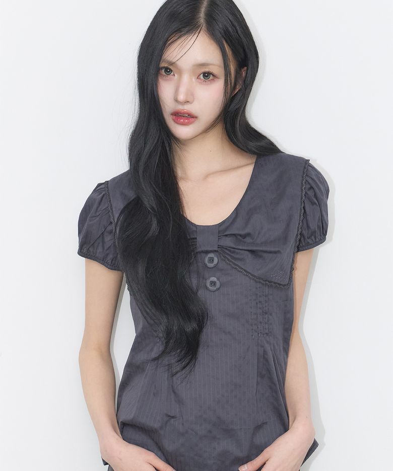 세일러 보우 카라 블라우스 차콜