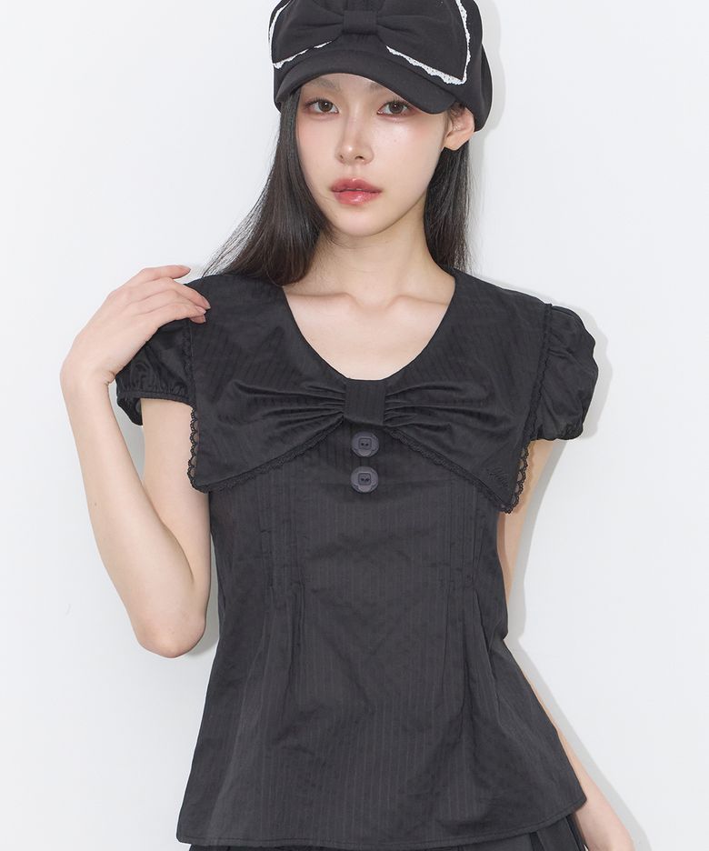 세일러 보우 카라 블라우스 블랙
