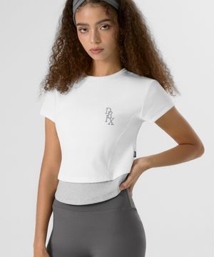 우먼스 자수 레이어드 크롭 하프 슬리브_화이트