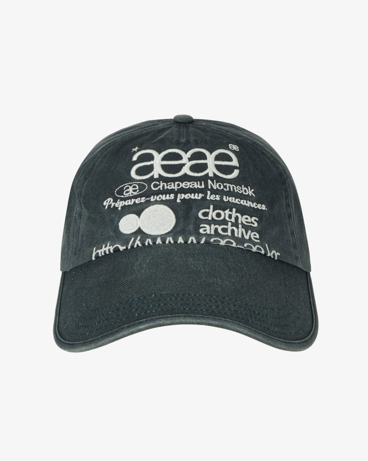 에이이에이이(AEAE) WEB LOGO WASHED 5 PANNEL BALL CAP [NAVY]