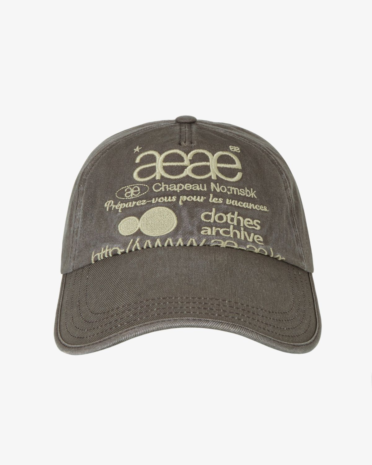 에이이에이이(AEAE) WEB LOGO WASHED 5 PANNEL BALL CAP [BROWN]