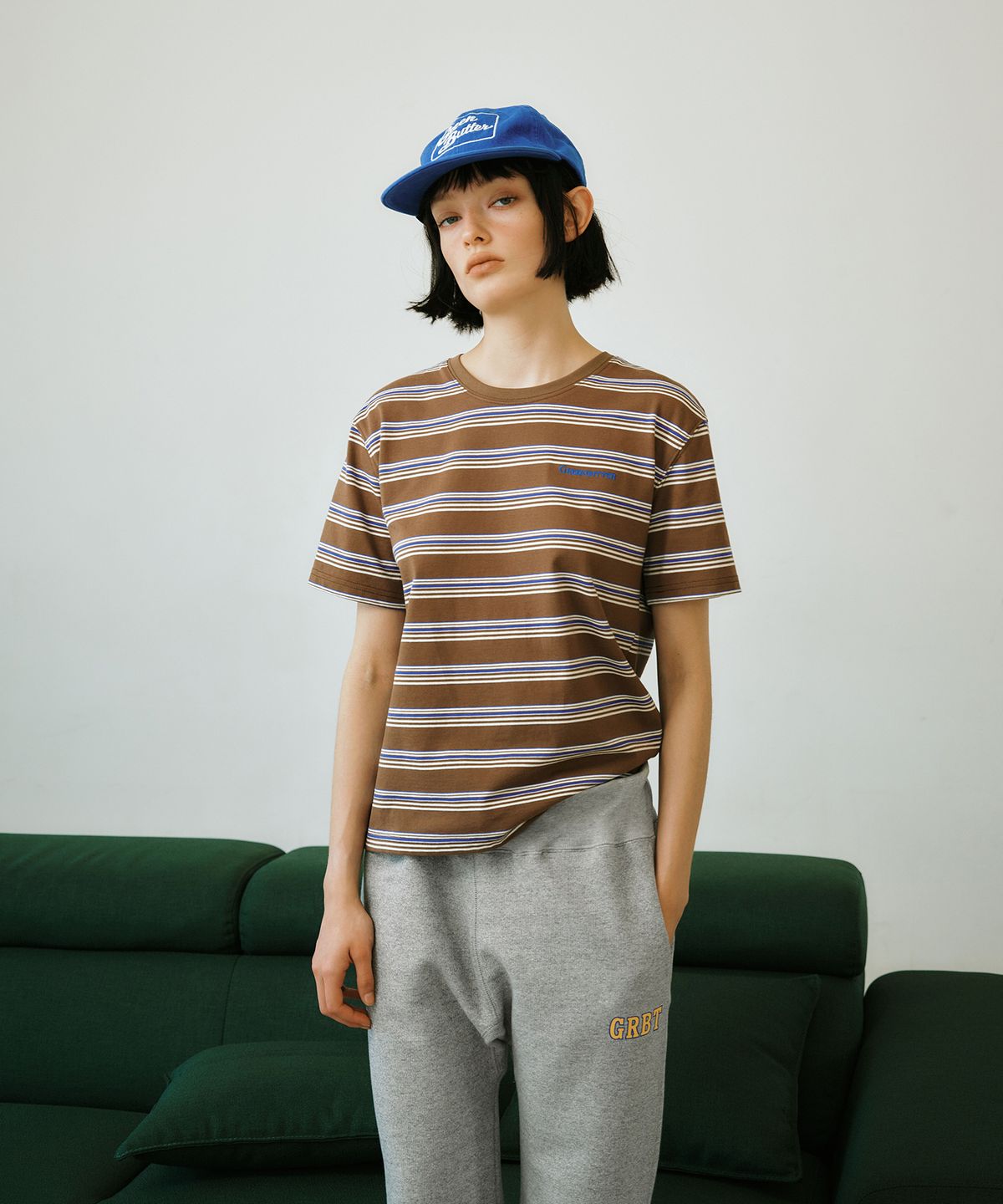 그린버터(GREENBUTTER) Cotton Stripe Tee (Brown)