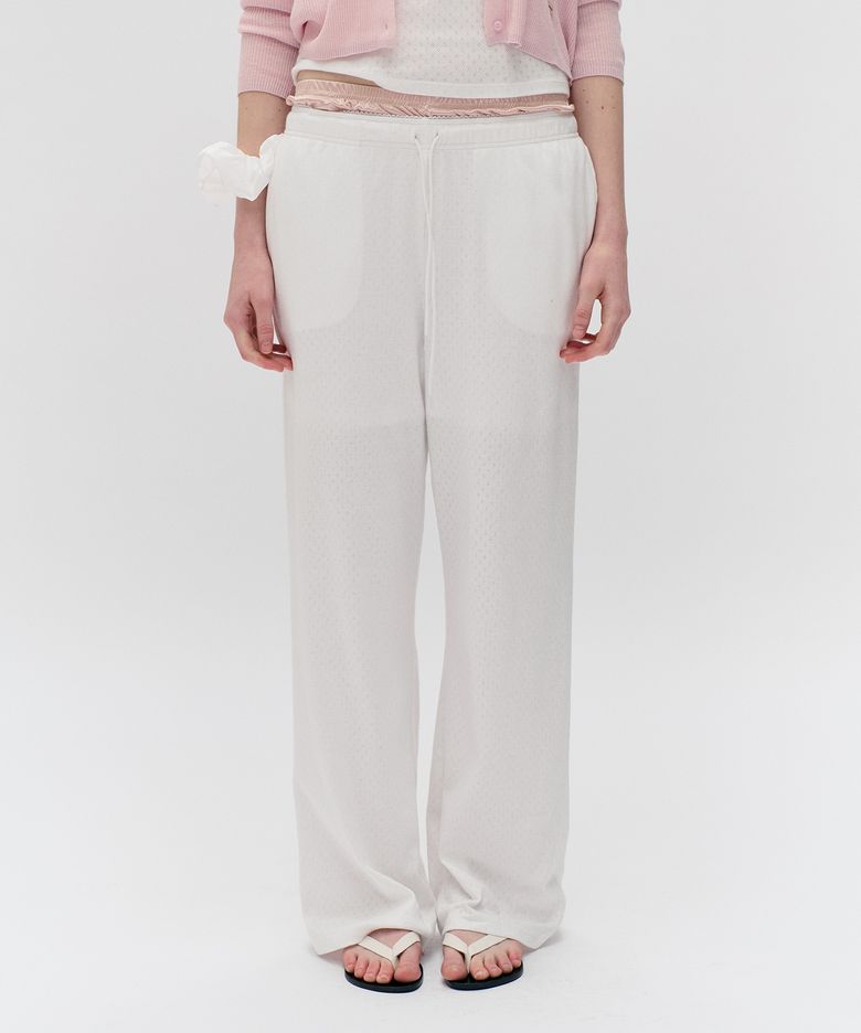NUBASIC EYELET JERSEY STRING PANTS WHITE