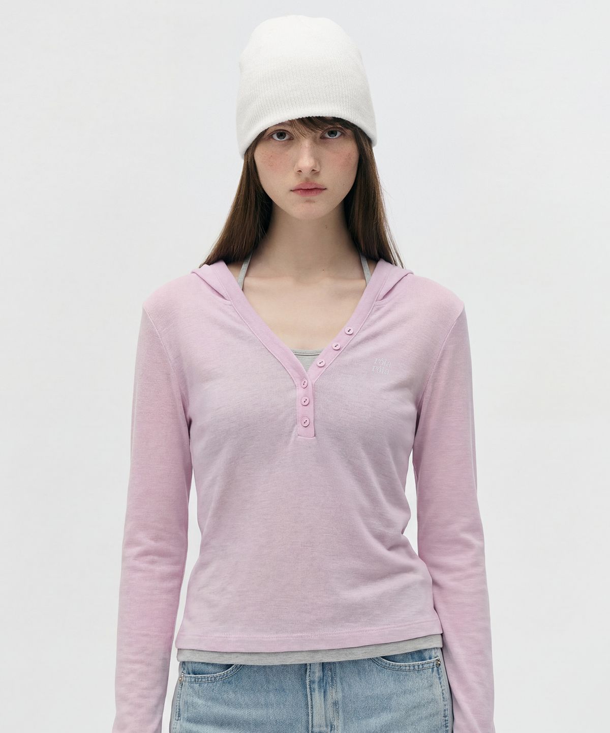 로라로라(ROLAROLA) NUBASIC SLIM FIT HALTER HOOD T-SHIRT L/PINK