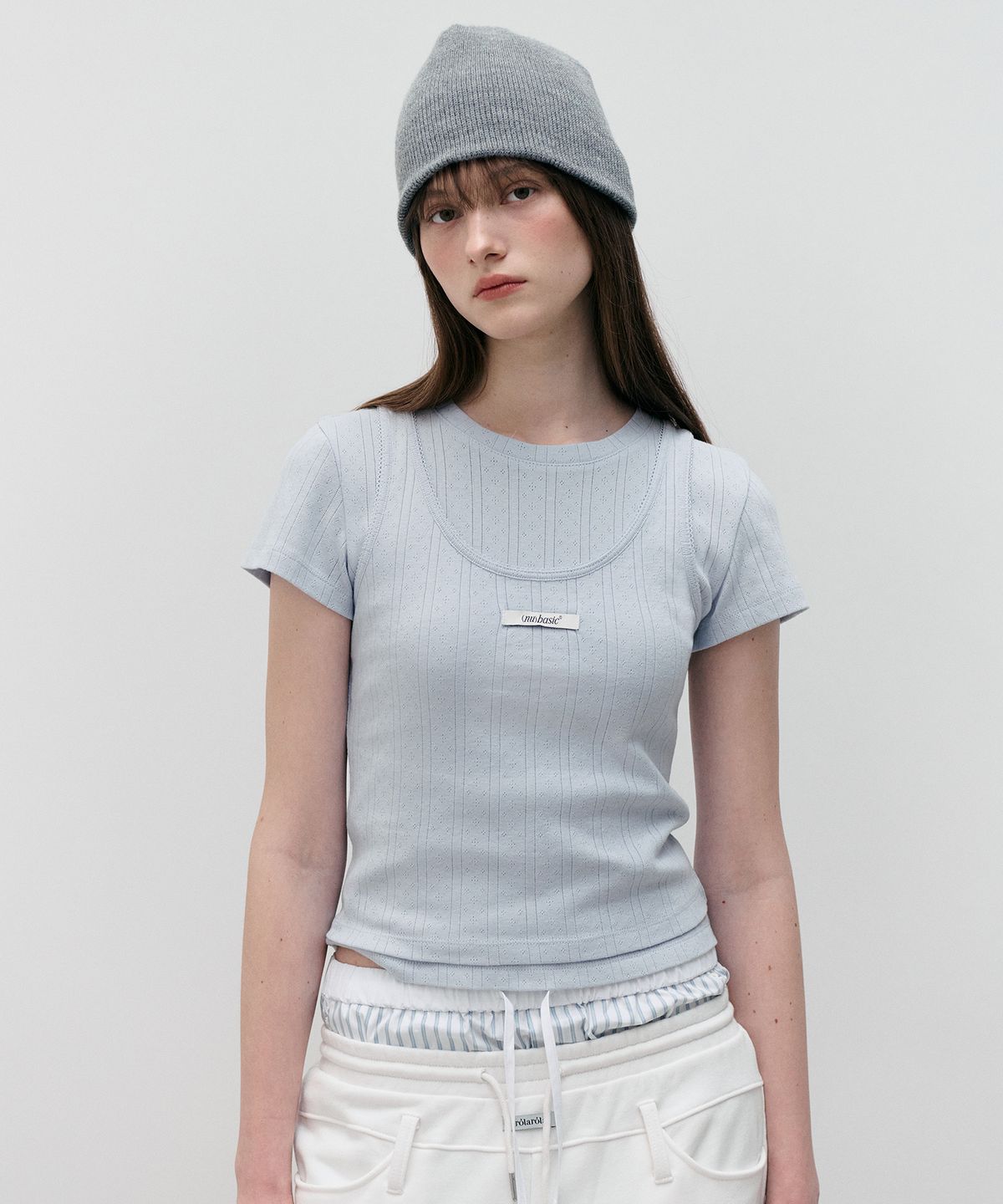 로라로라(ROLAROLA) NUBASIC DOUBLE LAYERED SET TOP SKY