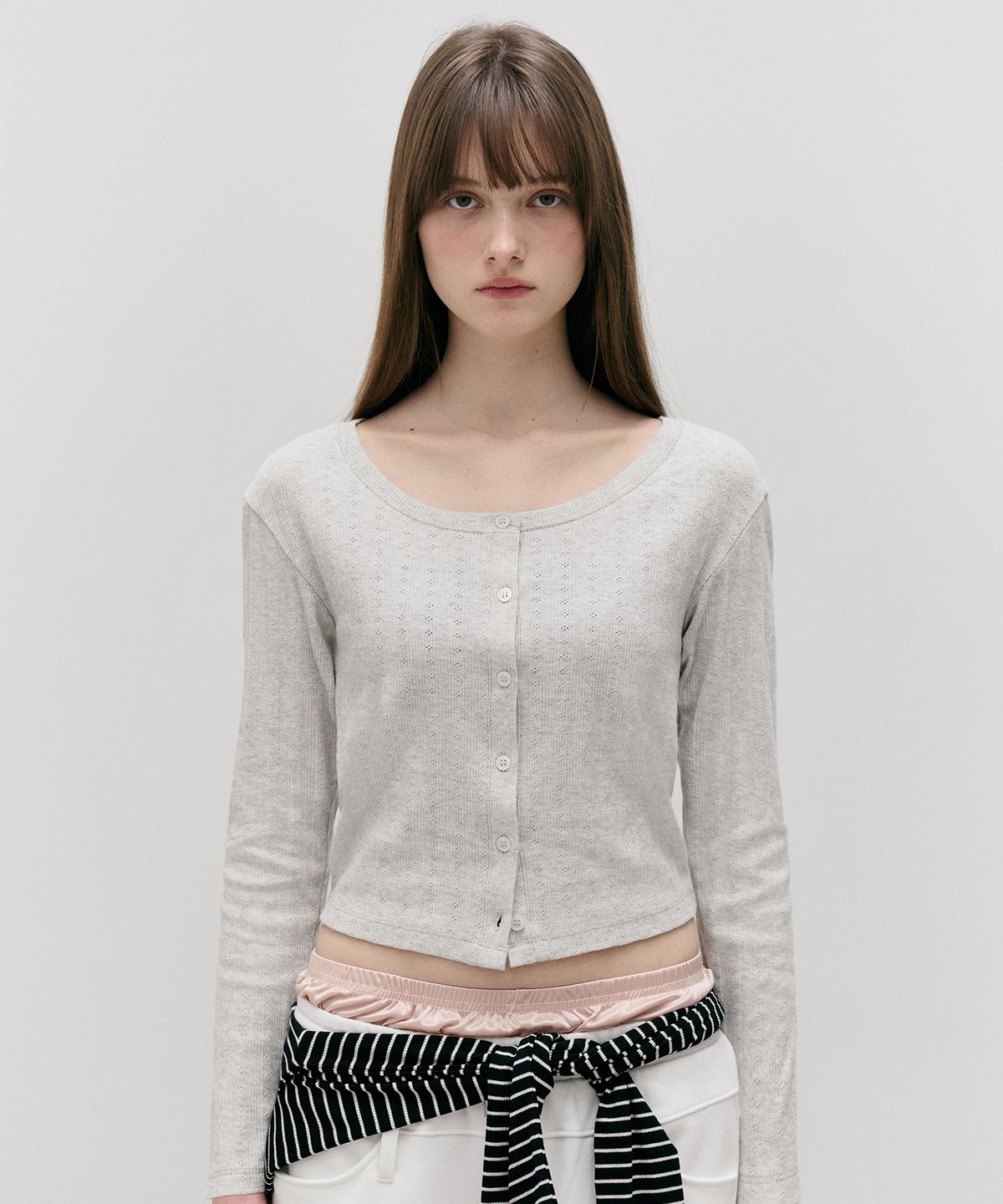 로라로라(ROLAROLA) NUBASIC POINTELLE JERSEY CARDIGAN M/GRAY