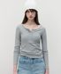 NUBASIC LACE BUTTON STRIPE T-SHIRT GRAY