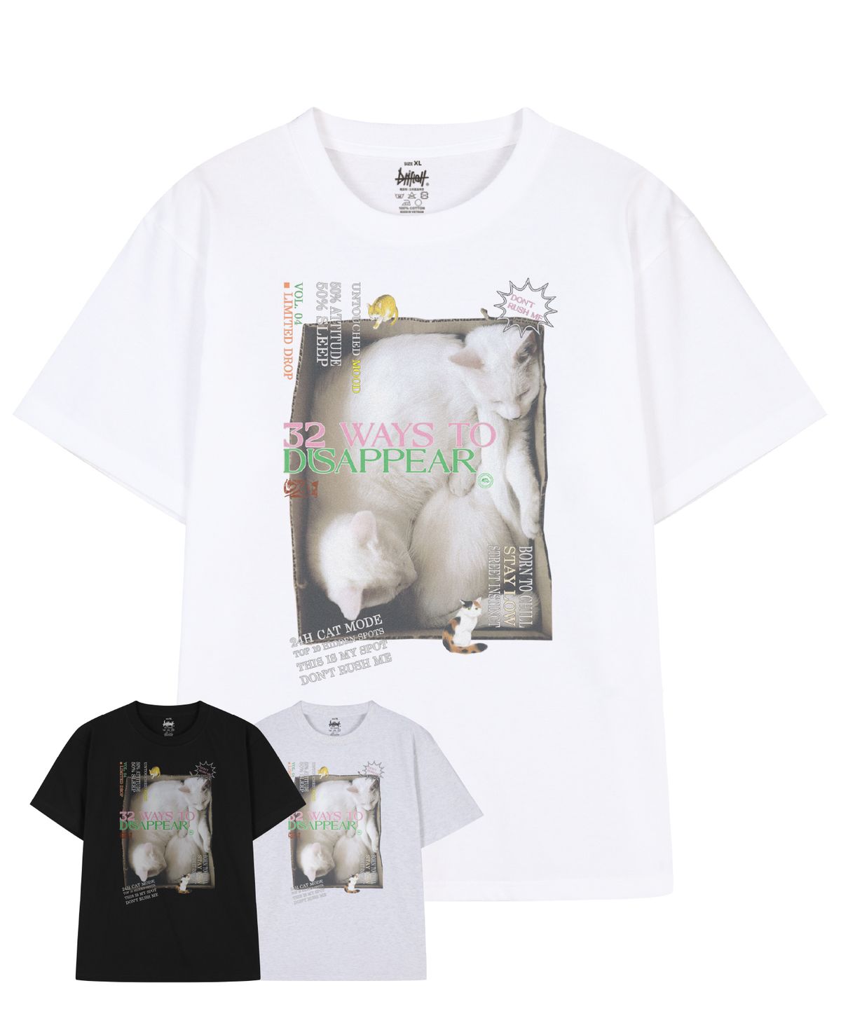 드리프트아웃(DRIFTOUT) 디서피어 캣 반팔 티셔츠 (3color)