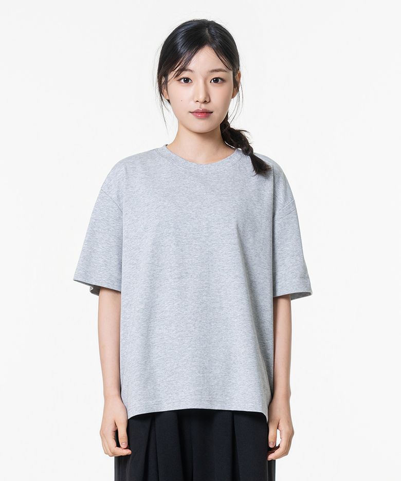 크롭핏 소로나 쿨링 기능성 뒷절개 무지 반팔티셔츠 그레이