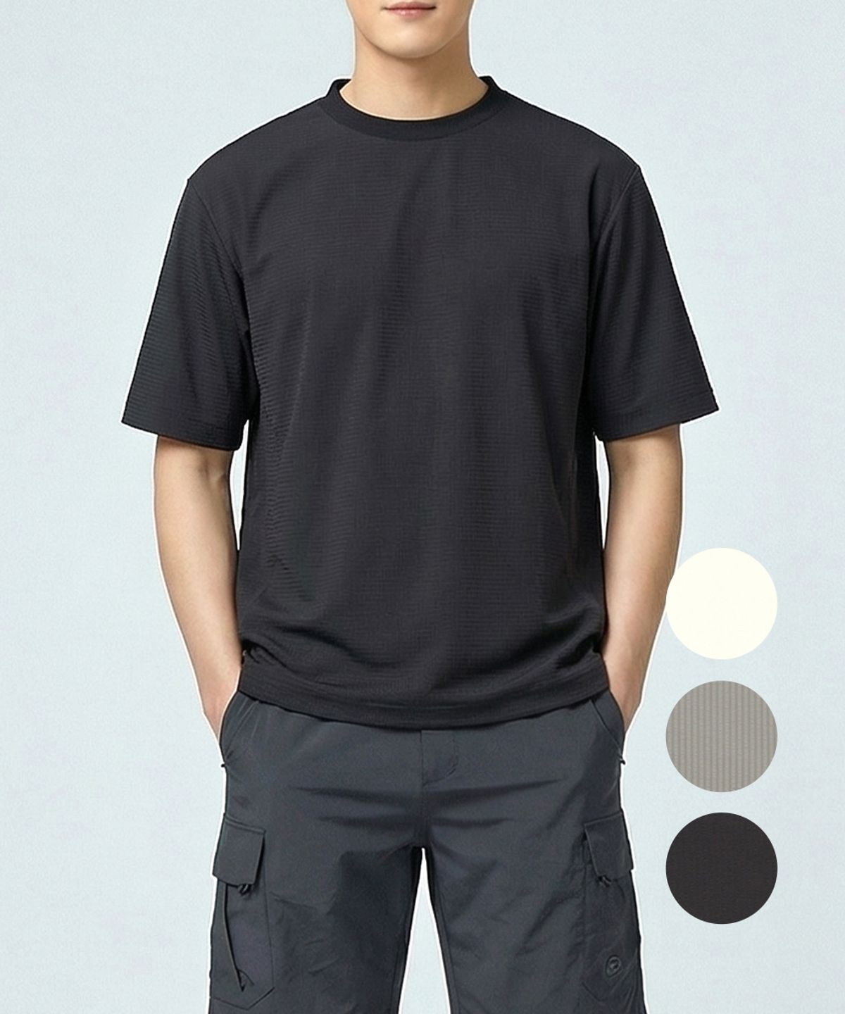 김영주 골프(KIM YOUNG JOO GOLF) 여름 시어서커 스판 남성 반팔 티셔츠 DQMMTS05