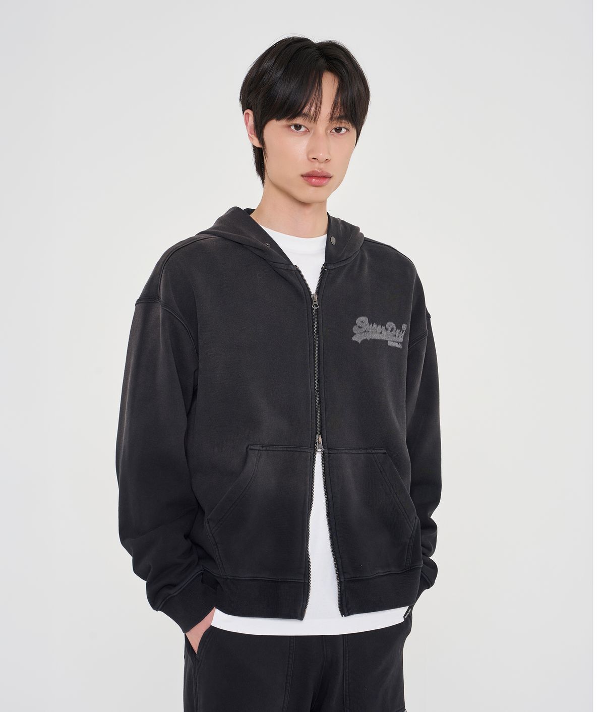 슈퍼드라이(SUPERDRY) 빈티지 집업 후드 집업 SDMMZAQ40BLK
