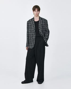 [컬렉션] 트위드 체크 오버사이즈 자켓 블랙 BI2JK253BK