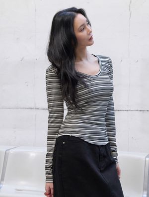 듀얼 스트라이프 티셔츠(블랙)