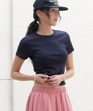 시그니처 숏 슬리브 탑(네이비)